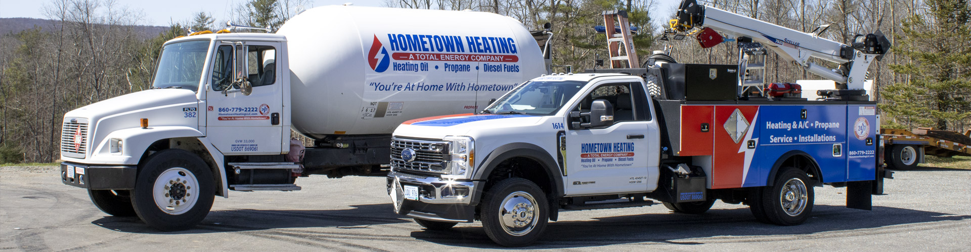 Hometown Heating service truck onsite at a home in CT